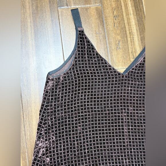 Size 2 Tricot Tank Top Velvet Sparkly grid pattern, sheer, Brown y2k - Picture 8 of 8